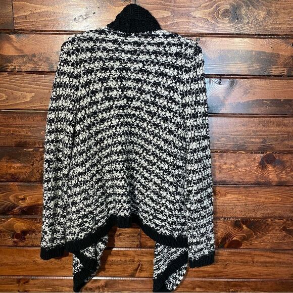 Loft Bouchle Knit Black and White Open Front Waterfall Wool BlendCardigan Size M - Picture 11 of 15